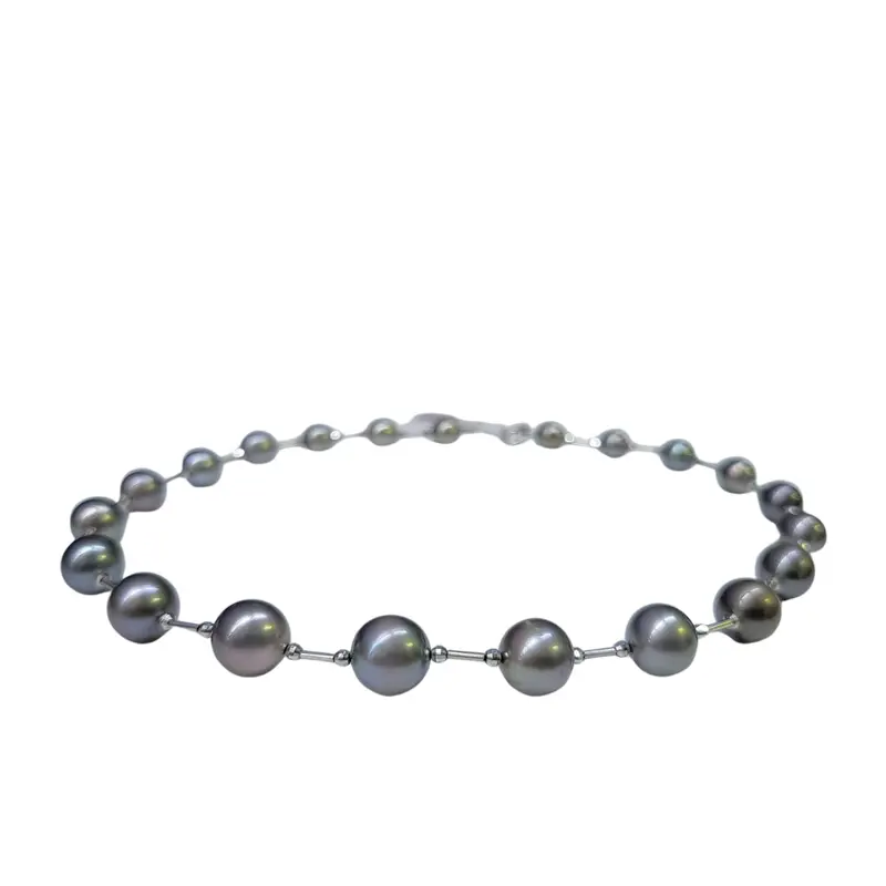 14K Wg Black Pearl 8.0 - 10.9Mm Necklace W/Cert 1