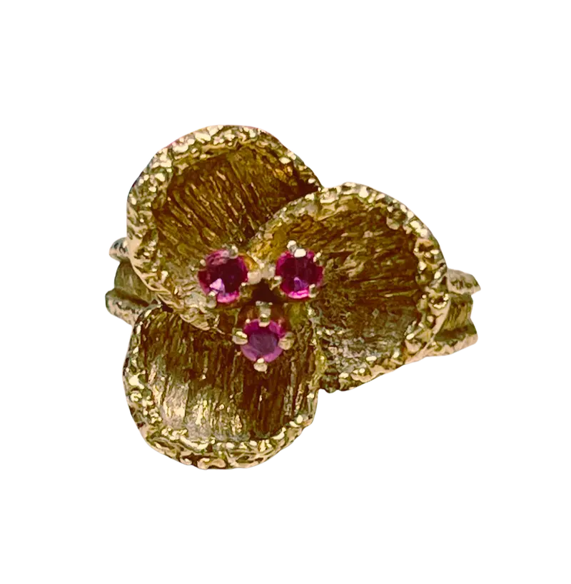 14K Yg Vintage Style Floral Cocktail Ruby Ring 6.4G 1