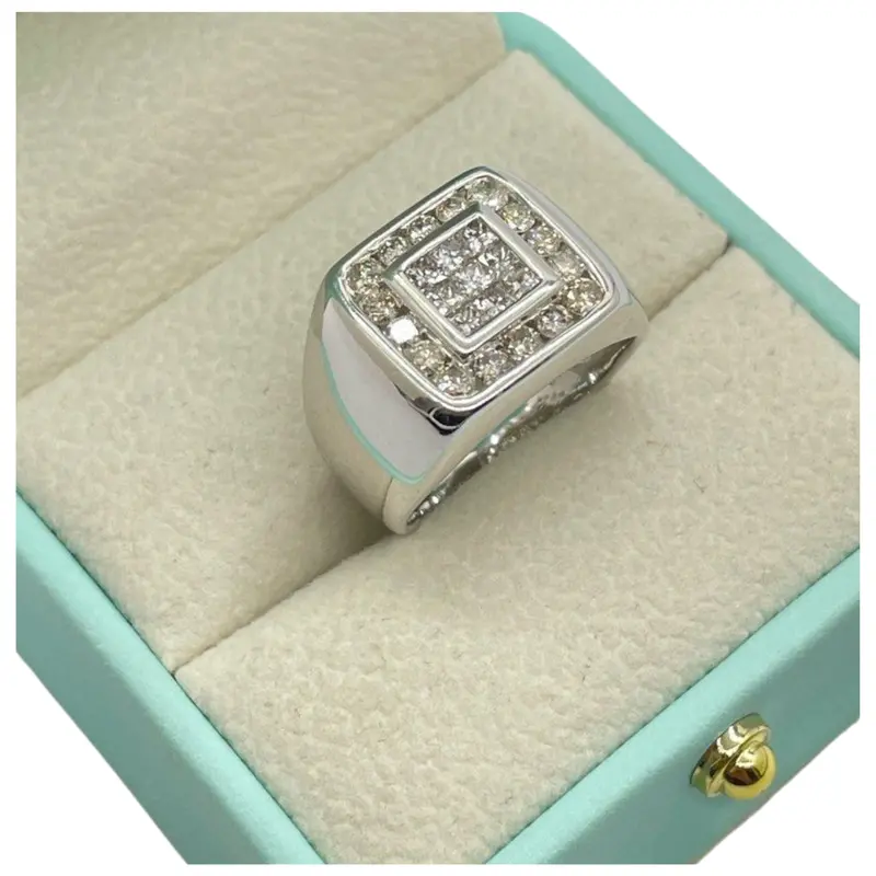 18K White Gold Natural Diamond Men’S Ring 1