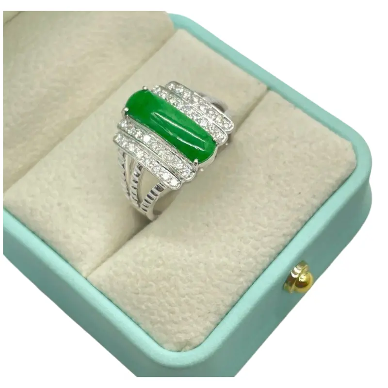 18K White Gold Natural Jadeite (Type-A) & Diamond Ring 1
