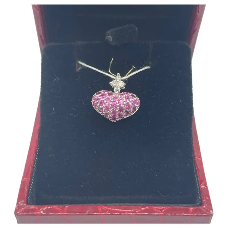 18K White Gold Natural Pink Sapphire & Diamond Pendant 1