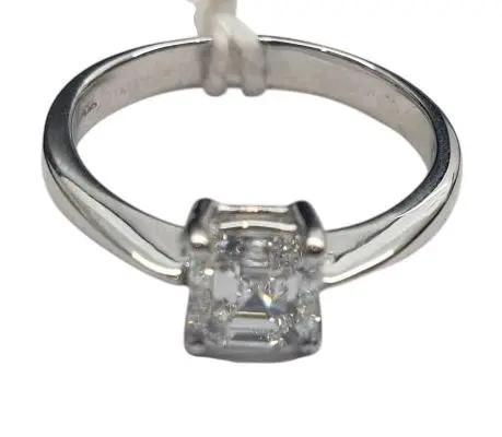18Kwg Natural Asscher Cut Diamond D1=1Cts Ring 1