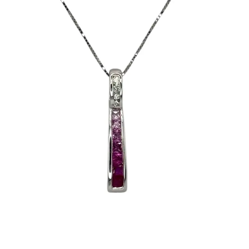 18Kwg Ruby2=0.18, Pink Sapphire5=0.27Cts Diamond Necklace W/Cert 1