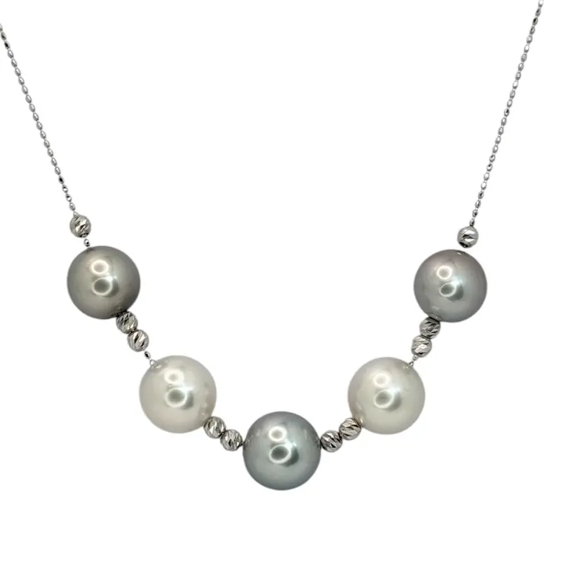18Kwg White And Black South Sea Pearl=8-9Mm Necklace W/Jap Cert, 45Cm 1