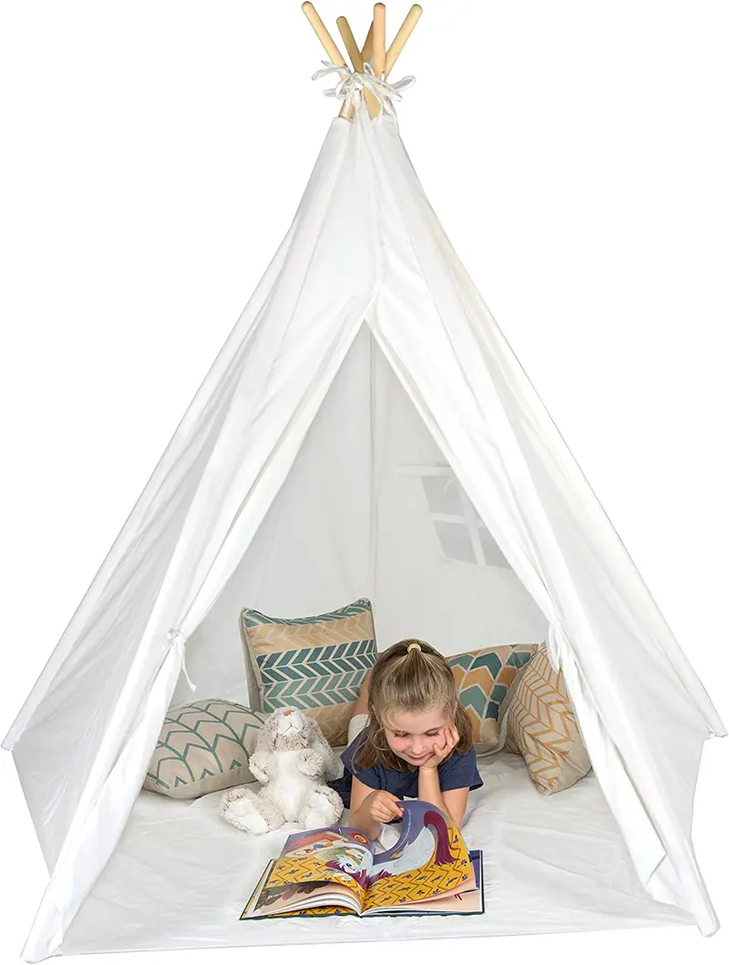 6Ft Giant Teepee Play House Of Pine Wood With Carry Case White 1