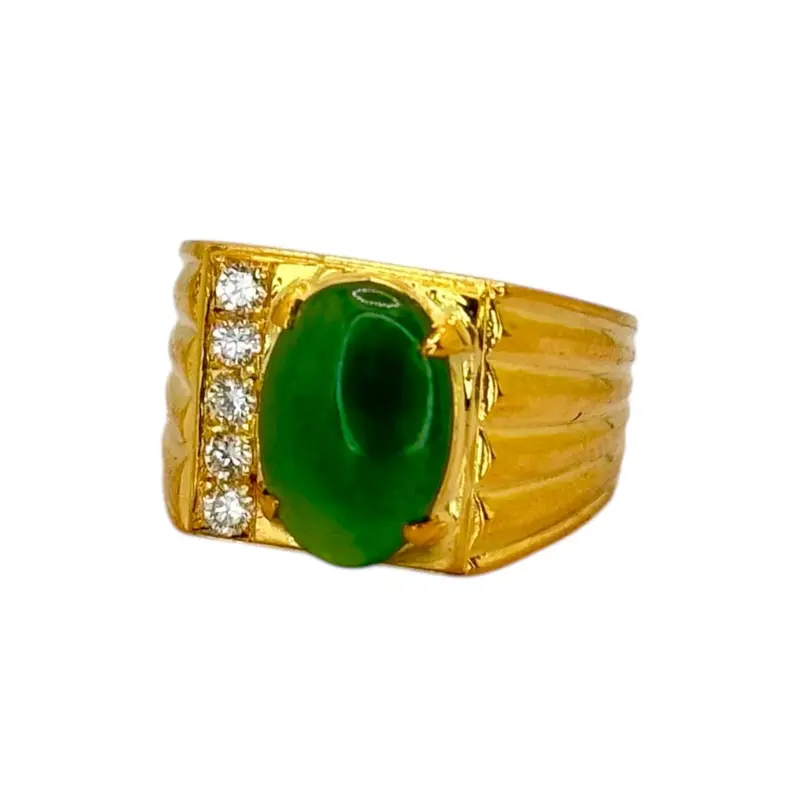 916Yg Diamond Jade Men Ring 1