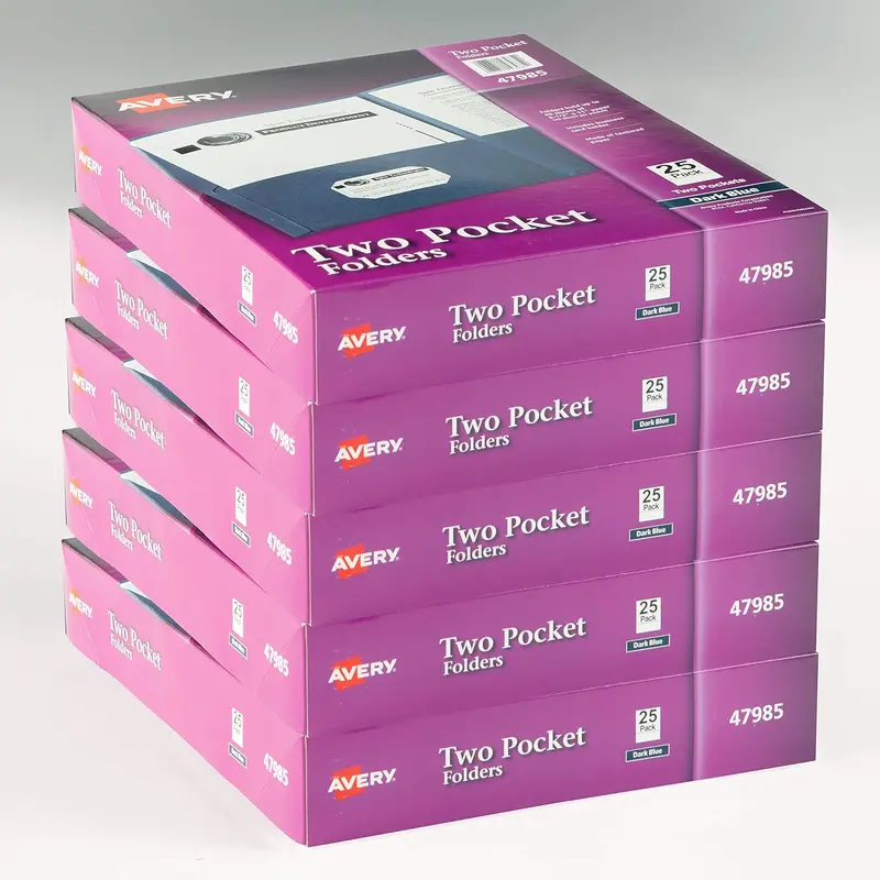 Avery Two-Pocket Folders, Dark Blue, Box Of 25, Multi Pack Of 5 (47985) 1