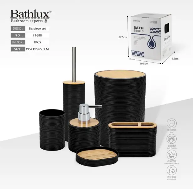 Bathroom Set 6Pc Bathlux Black 71688 1