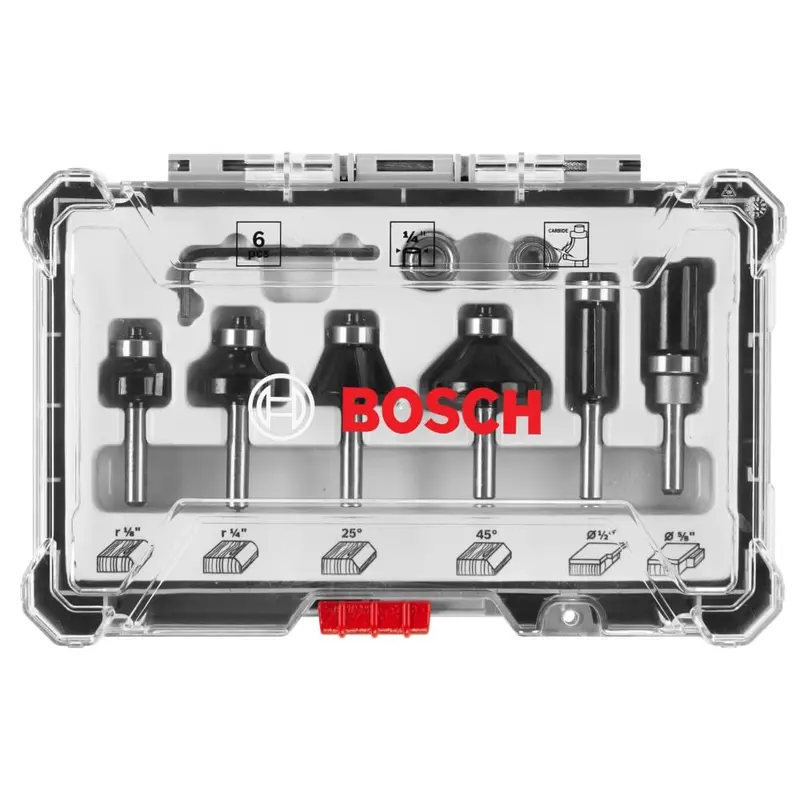 Bosch Rbs006tes 6-Piece (Universally Compatible Accessory) Carbide-Tipped Trim And Edging Router Bit Assorted Set 1