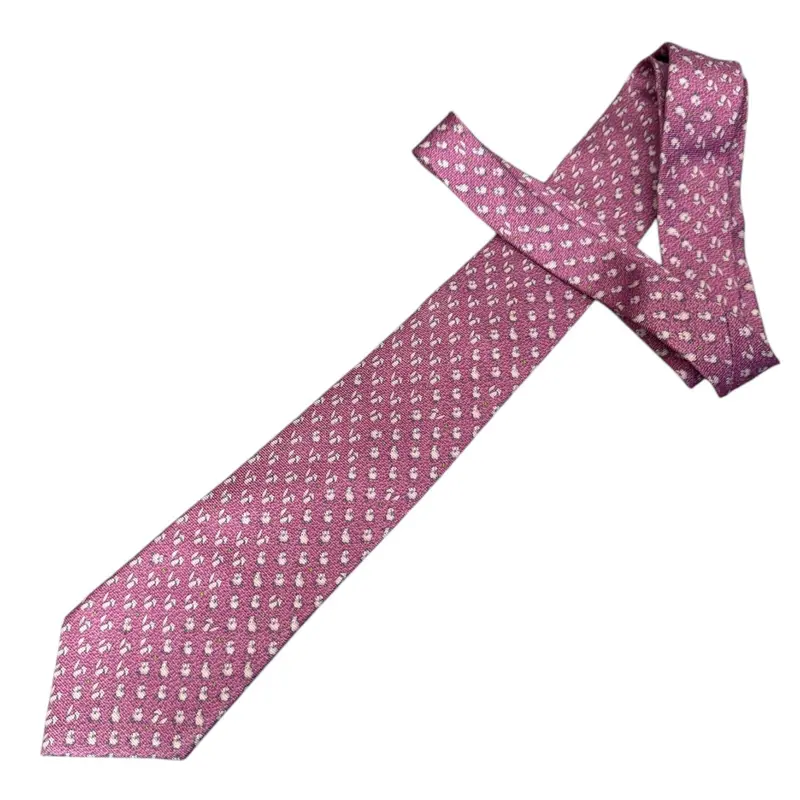 Bvlgari Silk Pink Necktie With Foxes And Sheep Design 1