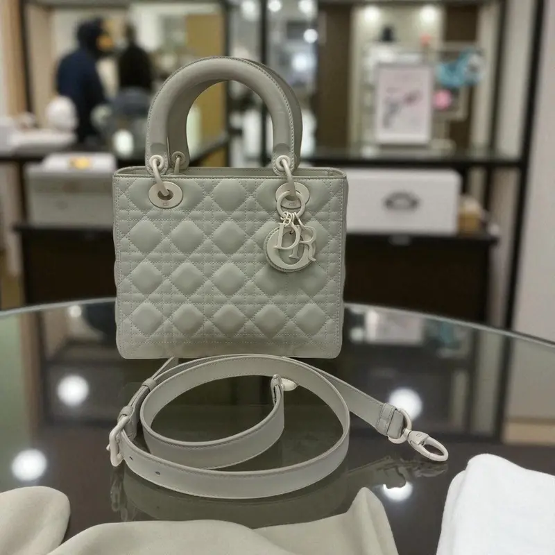 Christian Dior Lady Dior In White Matte Tote Bag 1