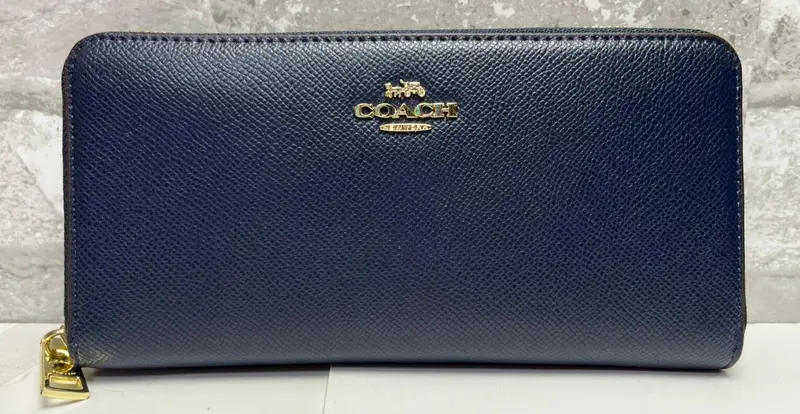 Coach Continental Zip Around Wallet Navy Crossgrain Leather 1