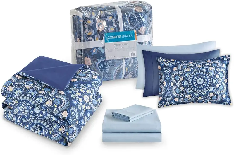 Comfort Spaces Bed In A Bag Comforter Set Twin Cara Blue 6 Piece 1