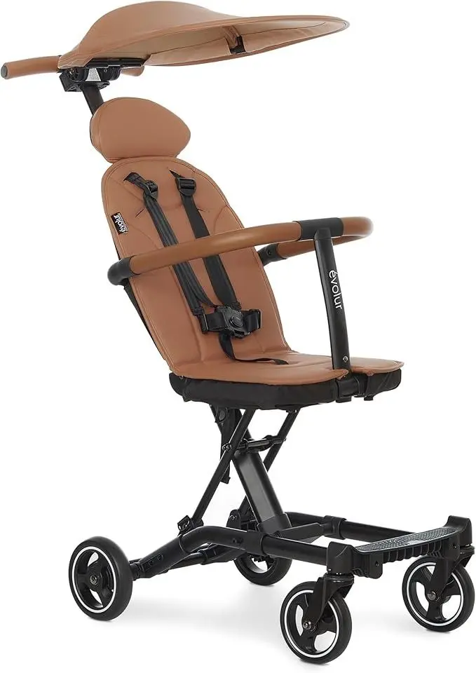Evolur Cruise Rider Stroller With Canopy, Lightweight Umbrella Stroller With Compact Fold, Easy To Carry Travel Stroller - Cognac 1