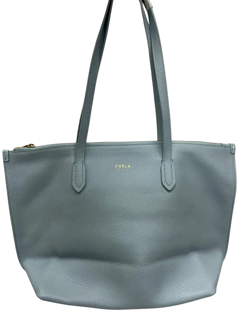 Furla Net Medium Tote Bag Slate Blue Pebbled Leather 1