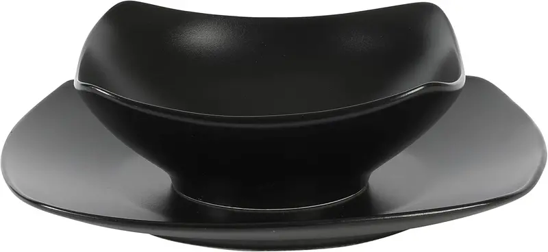 Gibson Home 136823.08R Zen Buffet Matte Porcelain Plates And Bowls Dinnerware 8Pcs Set Blac Service For 4 1