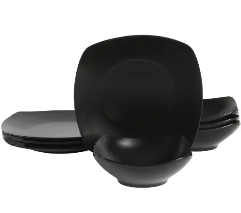Gibson Home Zen Buffet Matte Porcelain Plates And Bowls Dinnerware Set - Black, Service For 4 (8Pcs) 1
