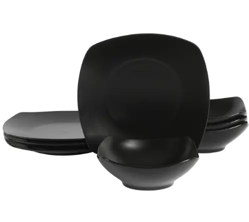 Gibson Home Zen Buffet Matte Porcelain Plates And Bowls Dinnerware Set - Black, Service For 4 (8Pcs) 1