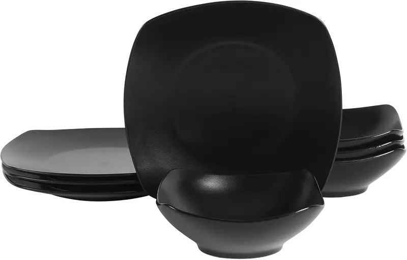 Gibson Home Zen Buffet Matte Porcelain Plates And Bowls Dinnerware Set - Black, Service For 4 (8Pcs) 1