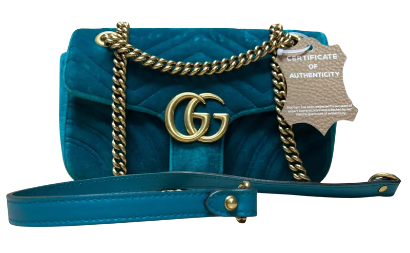Gucci Teal Velvet Gg Marmont Mini Metelasse Shoulder Bag 1