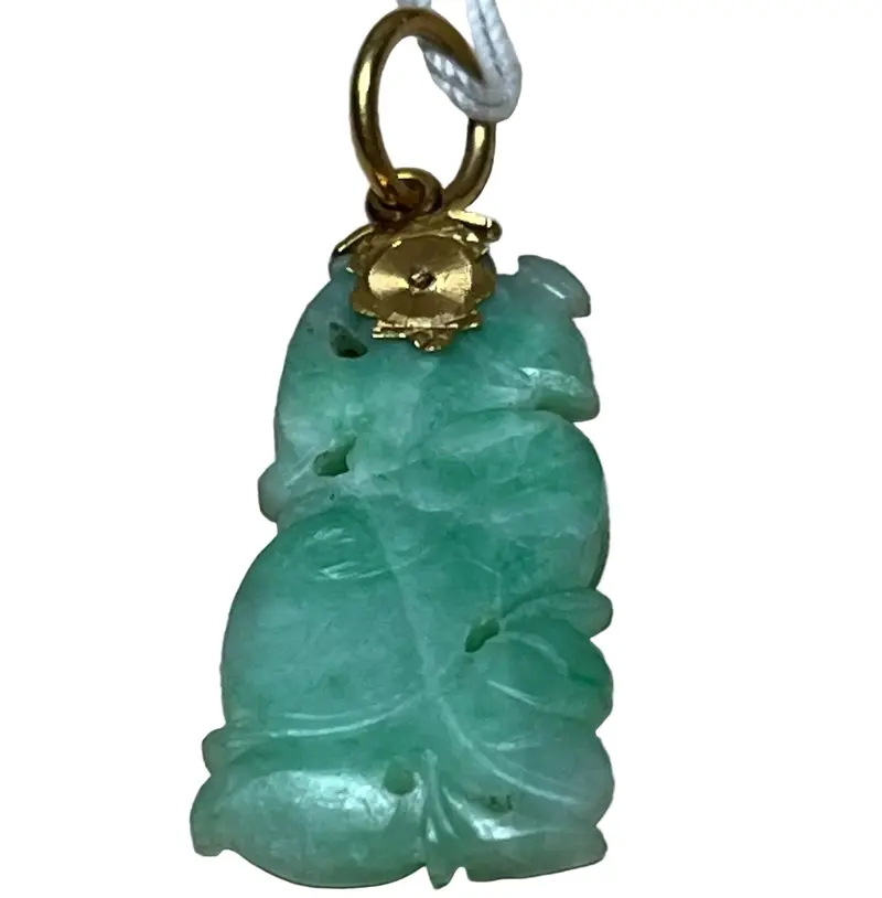 Hand Carved Jade Pendant In Yellow Gold Bail 1