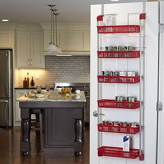 Household Essentials 6-Tier Basket Over-The-Door Organizer, Red 1