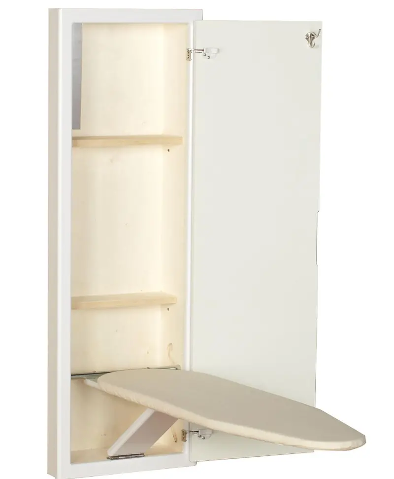 Household Essentials In-Wall Recessed Ironing Cabinet With Storage Shelves, White 1