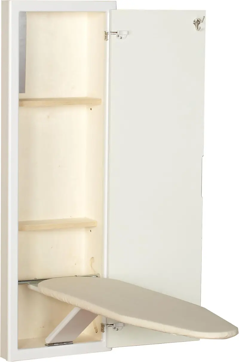 Household Essentials In-Wall Recessed Ironing Cabinet With Storage Shelves, White 1