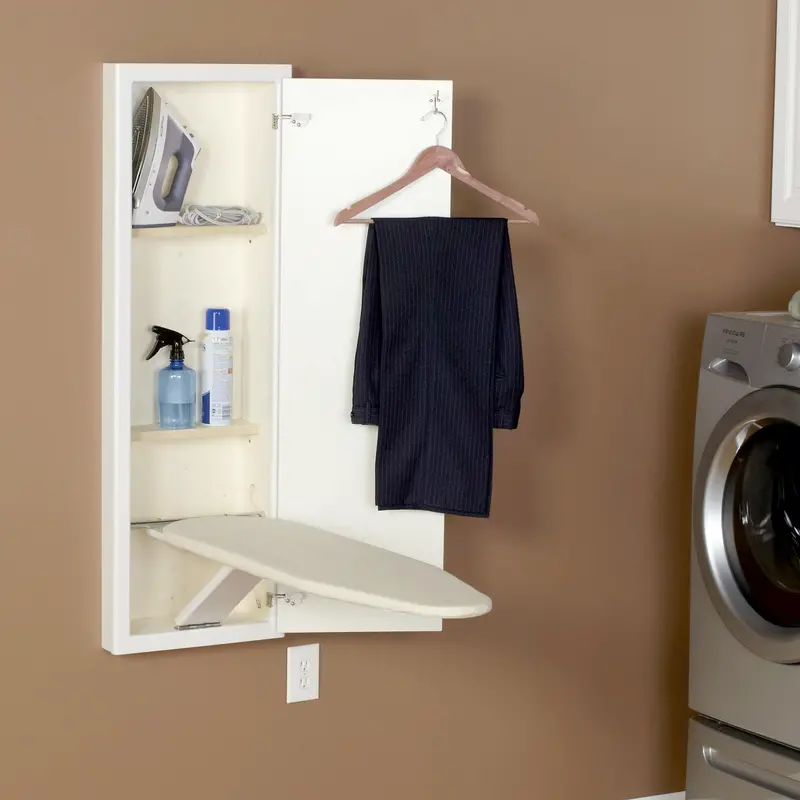 Household Essentials In-Wall Recessed Ironing Cabinet With Storage Shelves, White 1