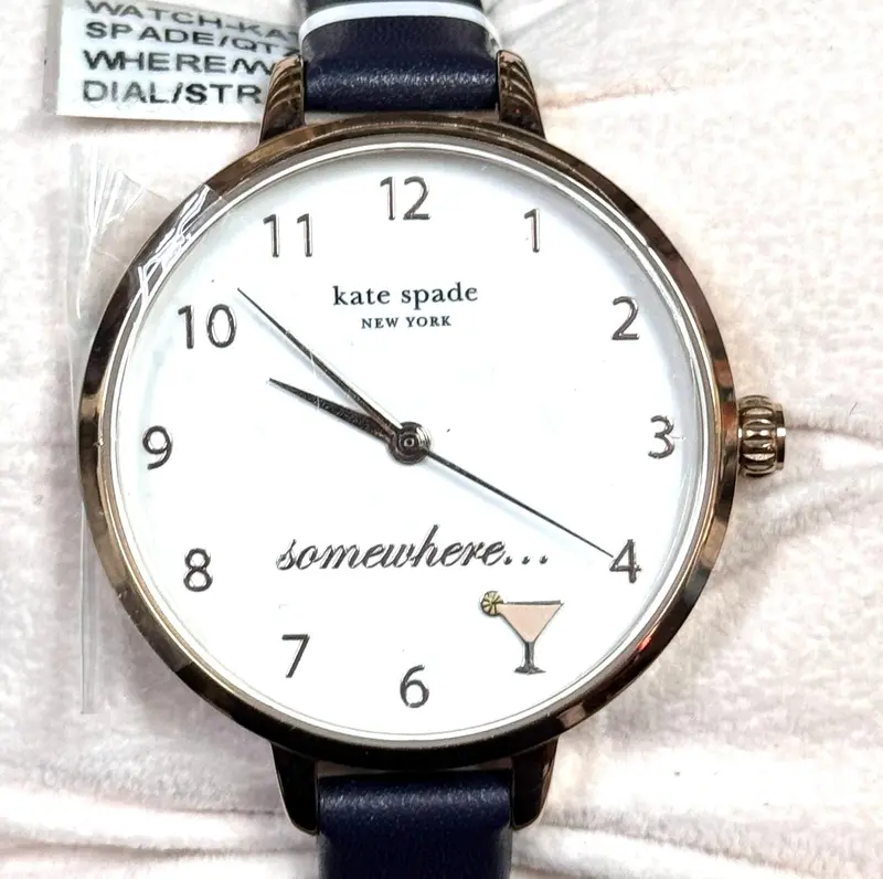 Kate Spade Ksw1525 Women's Analog Quartz Metro Three-Hand Navy Blue Leather Strap Watch, 34Mm 1