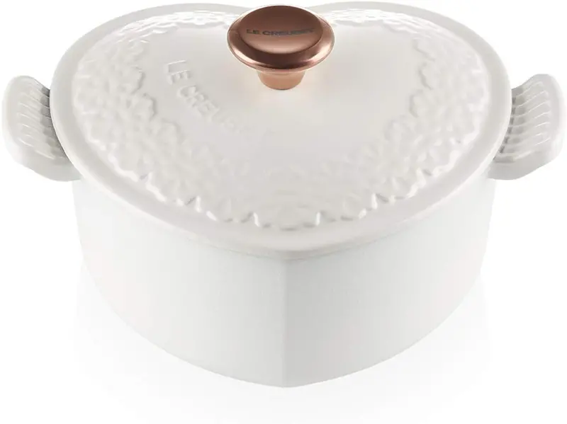 Le Creuset Cocotte D'amour Lace Relief Love Pot, Cotton White 1