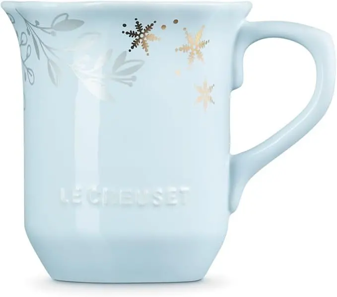 Le Creuset Frill Mug With Gold Decal, 330Ml, Light Coastal Blue 1