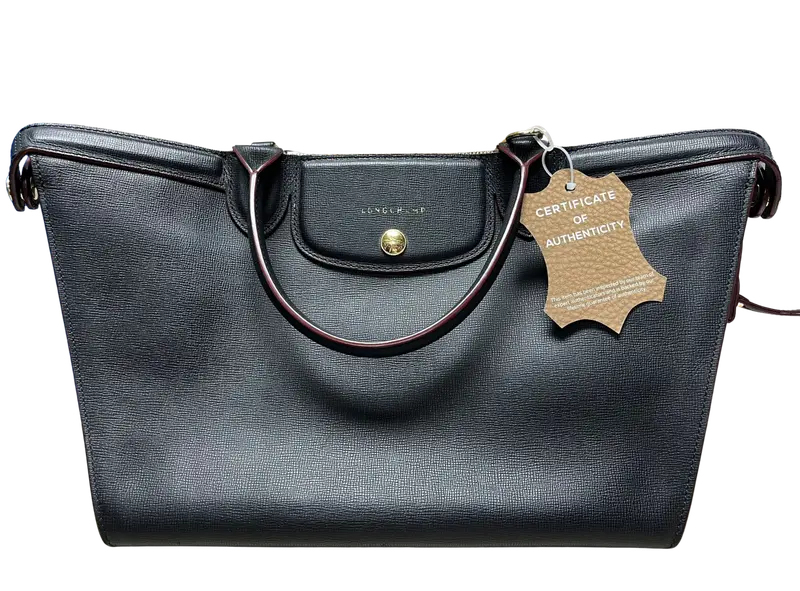 Longchamp Le Pliage Heritage Tote Black Leather 1