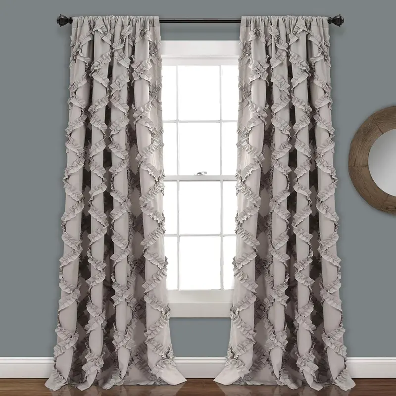 Lush Decor Gray Ruffle Diamond Curtains Textured Window Panel Set For Living Dining Room Bedroom Pair 84In X 54In 1