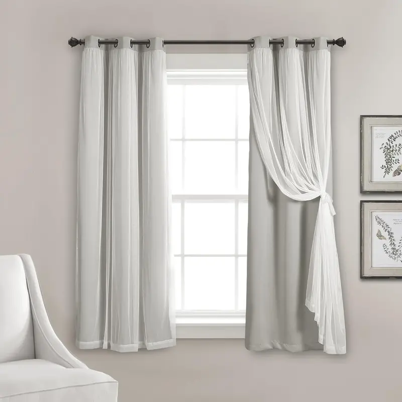 Lush Decor Sheer Grommet Curtains With Insulated Blackout Lining Pair 38Inw X 63Inl Light Gray 1
