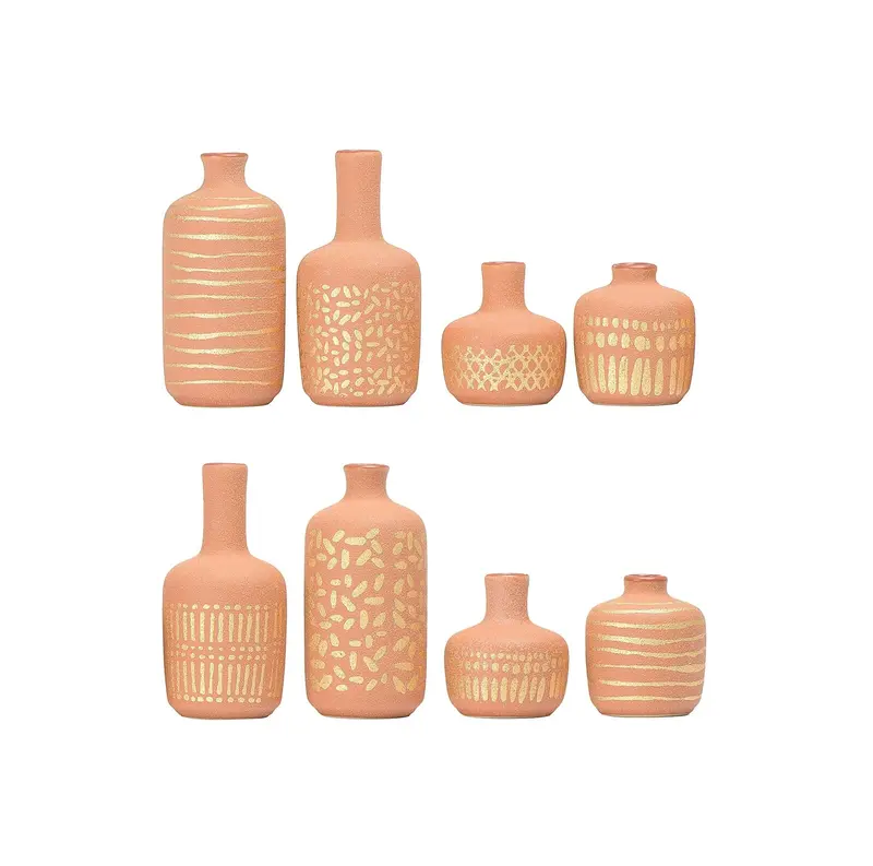 Main + Mesa Stoneware Vases With Gold Pattern, Set Of 8 1