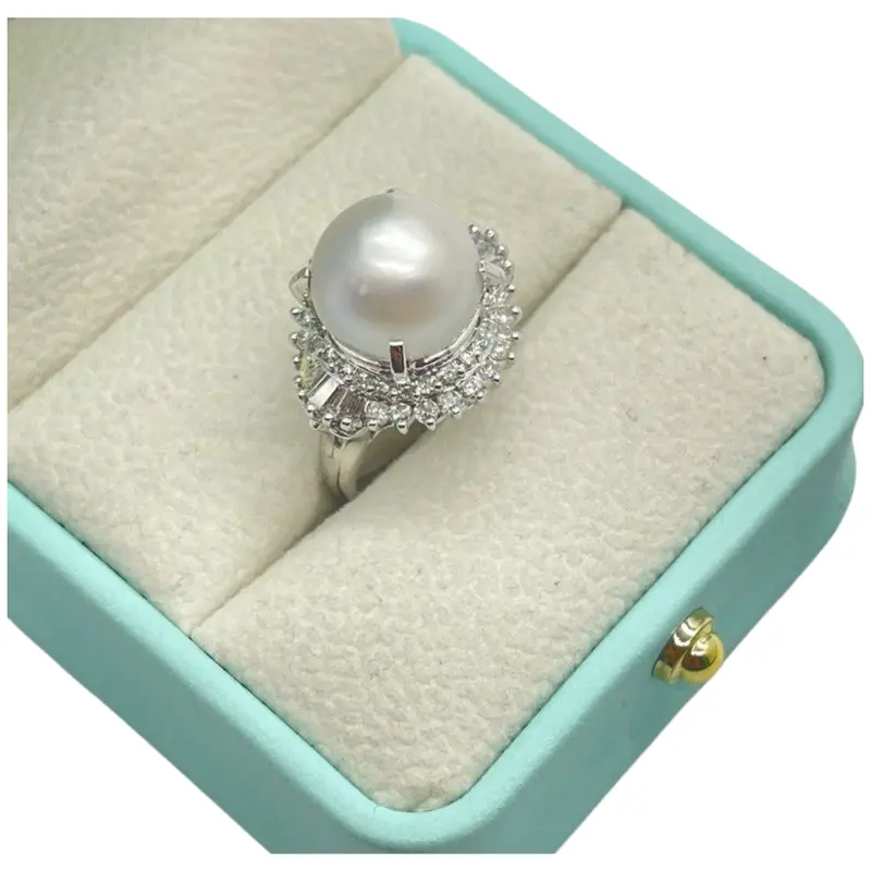 Pt850 Natural White South Sea Pearl & Diamond Ring 1