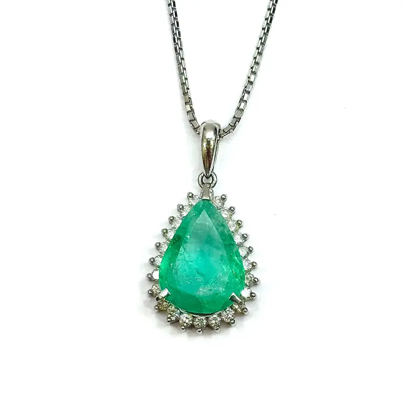 Pt850 & Pt900 Emerald Diamond Pendant With Box Chain 1
