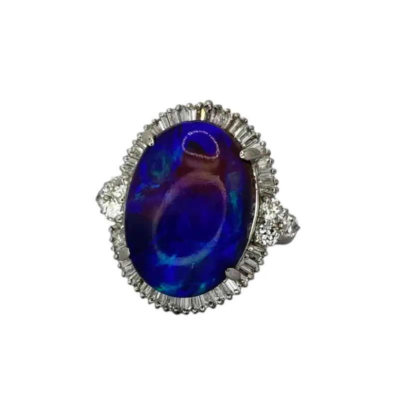 Pt900 Black Opal=12.22Cts, Diamond=1.06Cts Ring W/Cert 1