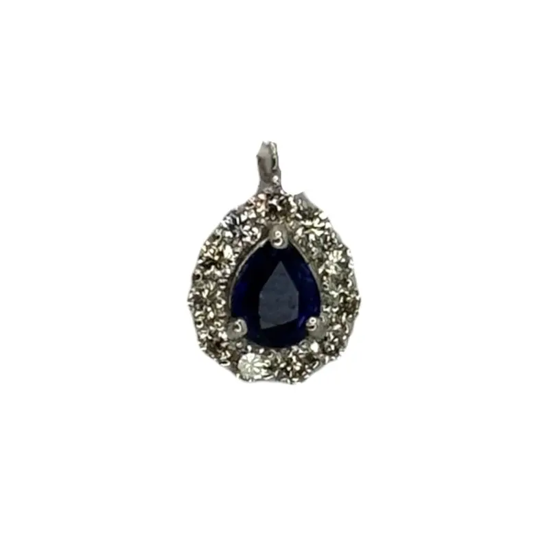 Pt900 Blue Sapphire=0.42Cts, Diamond 0.24Cts Pendant W/Cert 1