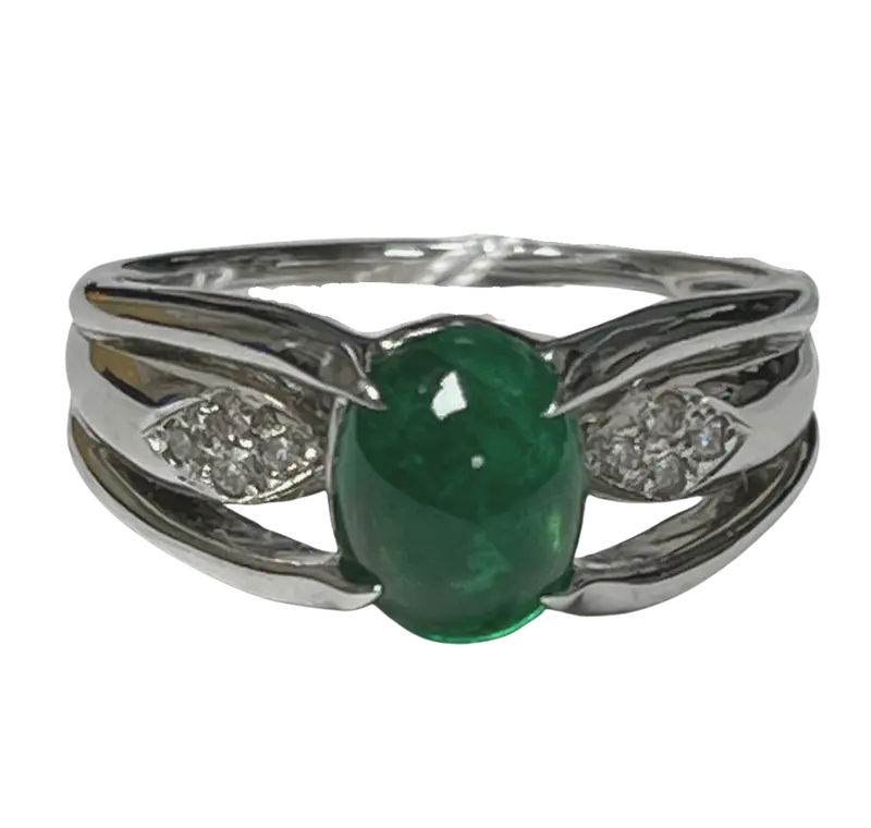 Pt900 Emerald With Diamonds Ring 9.8G 1