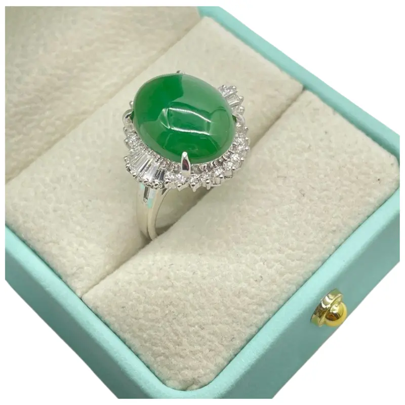 Pt900 Natural Jadeite & Diamond Ring 1