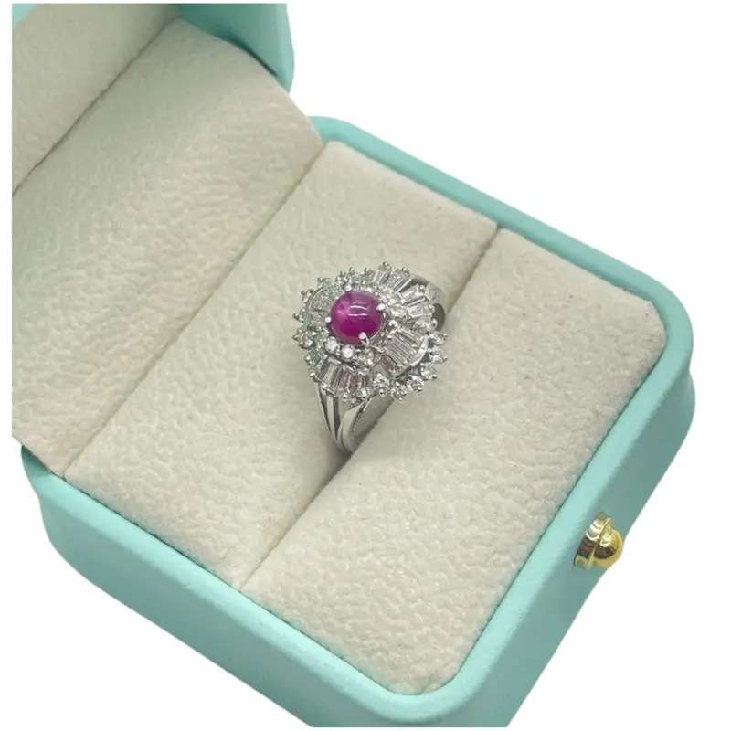 Pt900 Natural Star Ruby & Diamond Ladies Ring 1