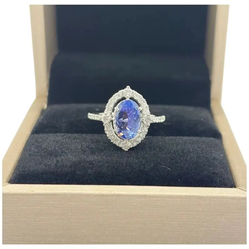 Pt900 Unheated Natural Cornflower Blue Sapphire & Diamond Ring 1