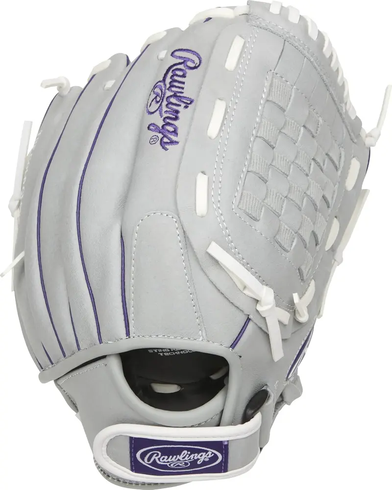 Rawlings Sure Catch Series Fastpitch Softball Glove Purplegreywhite Rht 12In 1