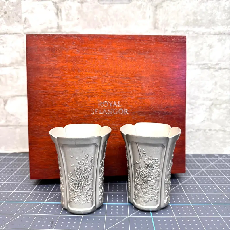 Royal Selangor Pewter Four Seasons Tumbler W/Case ,Pair H-8.5Cm 1