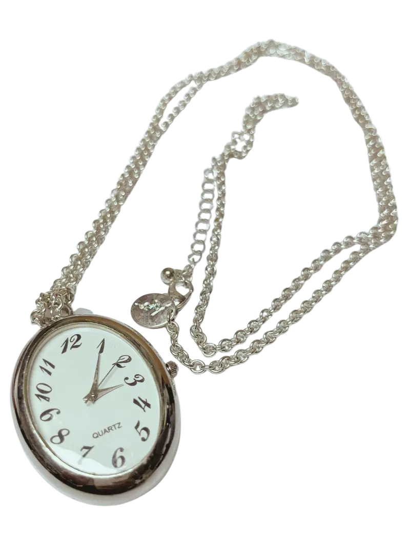 Silver Tone Quartz Pocket Watch Necklace 1