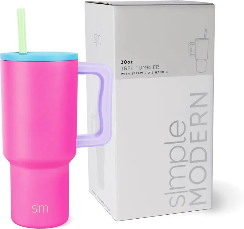 Simple Modern 30 Oz Tumbler With Handle And Straw Lid | Insulated Cup Reusable Stainless Steel Water Bottle Travel Cupholder Friendly | Gifts For Women Him Her | Trek Collection | 80S Mix 1