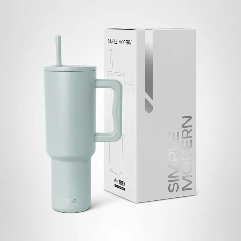Simple Modern 40 Oz Tumbler With Handle And Straw Lid | Insulated Cup Reusable Stainless Steel Water Bottle Travel Mug Cupholder Friendly | Gifts For Women Him Her | Trek Collection | Sea Glass Sage 1