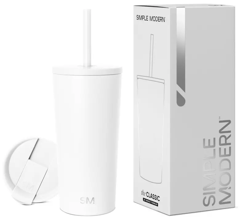 Simple Modern Insulated Tumbler With Lid And Straw | Iced Coffee Cup Reusable Stainless Steel Water Bottle Travel Mug | Gifts For Women Men Her Him | Classic Collection | 20Oz | Winter White 1